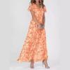 New beach pendulum long dress chiffon floral short-sleeved ruffle V-neck fashionable waist dress