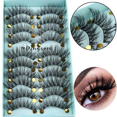 10 Pairs Beauty Makeup  Wispy Natural  False Eyelashes 3D Faux Mink Hair Crisscross Extension Tools