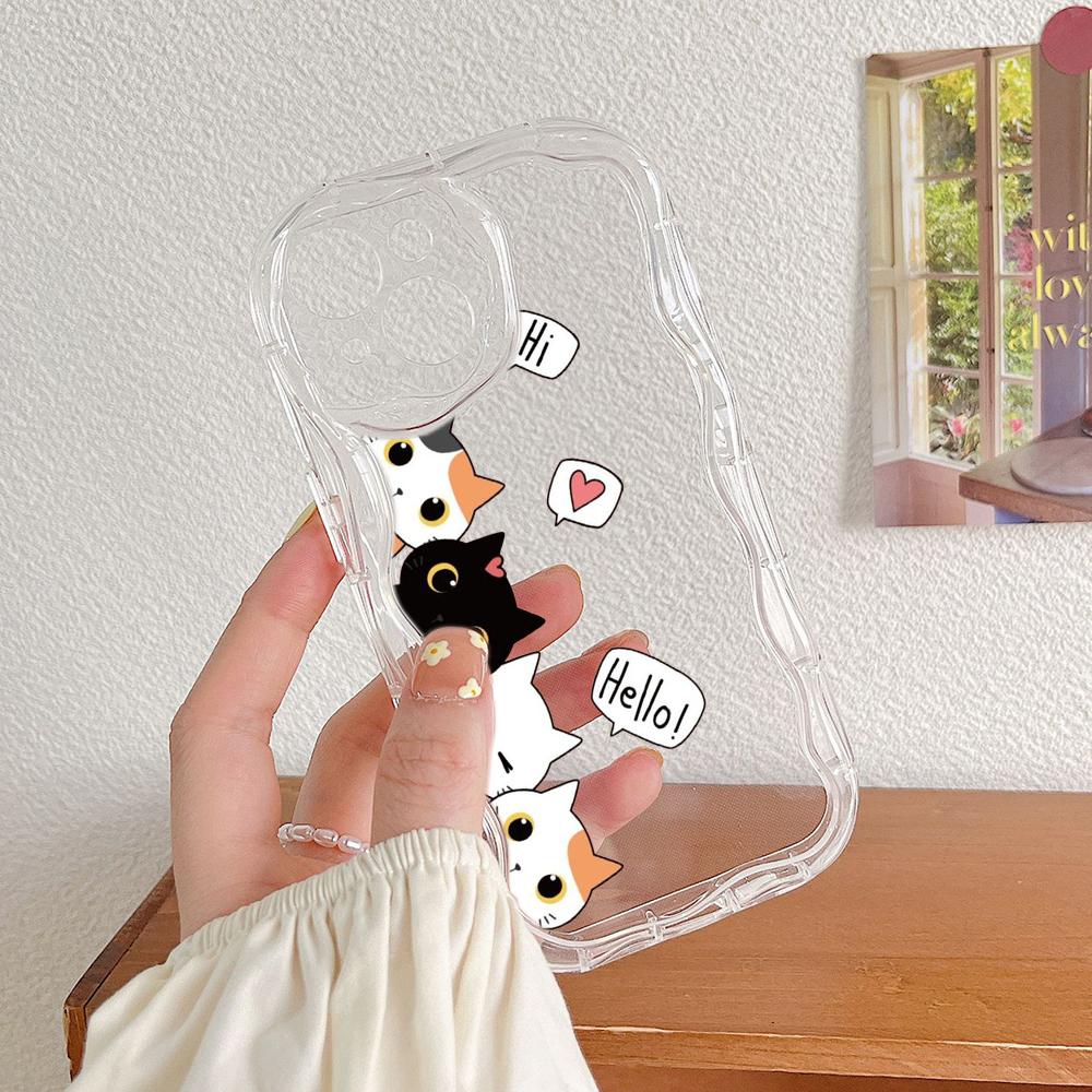 

LZ9 мультяшный кот милый художественный дизайн прозрачные мягкие волнистые чехлы для телефонов для Xiaomi 11 Lite Redmi Note 13 8 Pro 9 12 A3 Infinix Smart 8 Tecno Защитная задняя крышка Tecno Camon 30 Premier