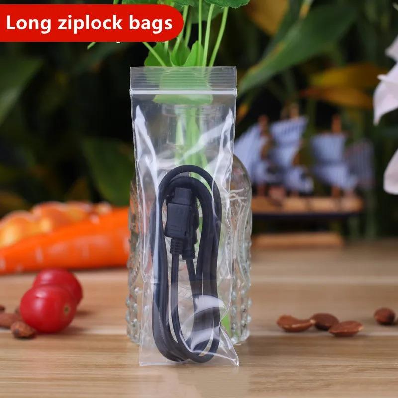 100 Stück PE Lange Form Transparent Zip-Lock-Beutel Rechteckig Kunststoff Dicke Verpackungsbeutel Streifen-Reißverschluss Wiederverschließbar Schlank Dicke Verpackungsbeutel