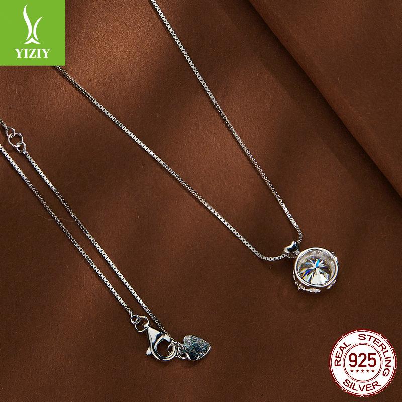 One Carat Mozzarella Diamond Necklace Female, Cute Sweet Wind 925 Silver Platinum Plated Collarbone Chain