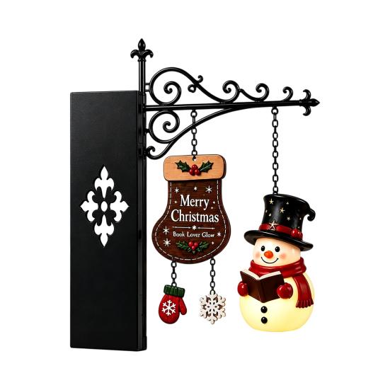 Floating Shelf Light Ornaments Christmas Bookshelf Hanging Light, Snowman Book Nook Lamp, Metal Slim Organizers Library Lantern Decor, Holiday