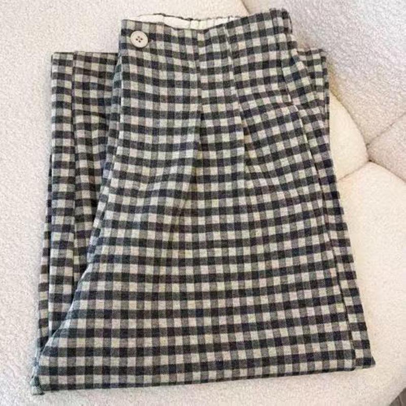 

2025 Retro Wide-Leg Plaid Pants - Women s Classic, Loose, Semi-Elastic & Slimming Design L (60-70 kg)
