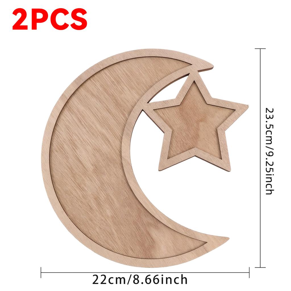 Wooden Moon Star Tray Dessert Snack Plate Serving Platter Home Decor Ornament for Festival Birthday Party Easter Gift