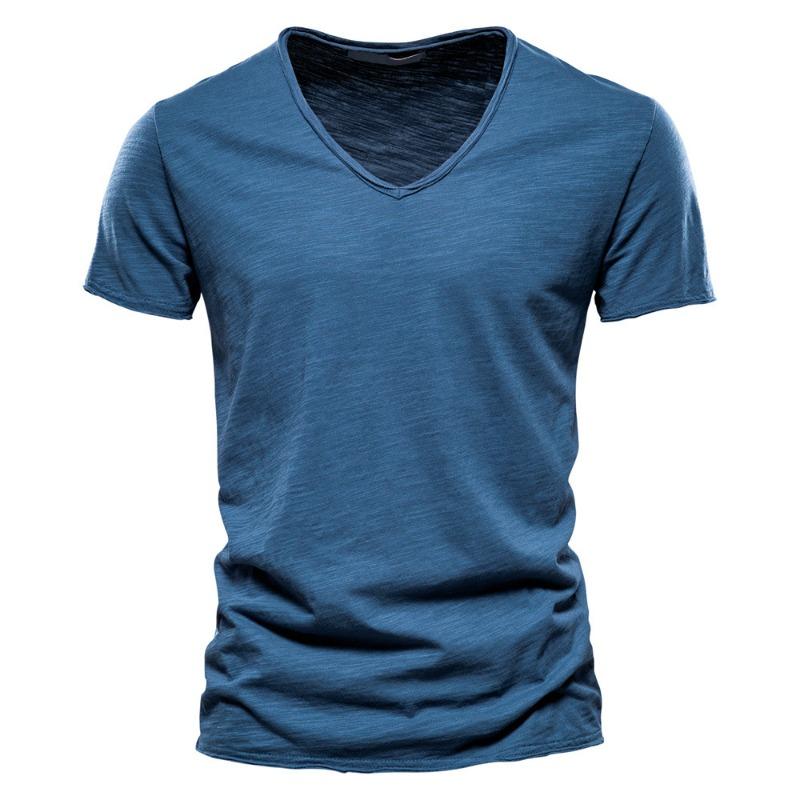 Summer men's new solid color V-neck short-sleeved T-shirt  men's fashion