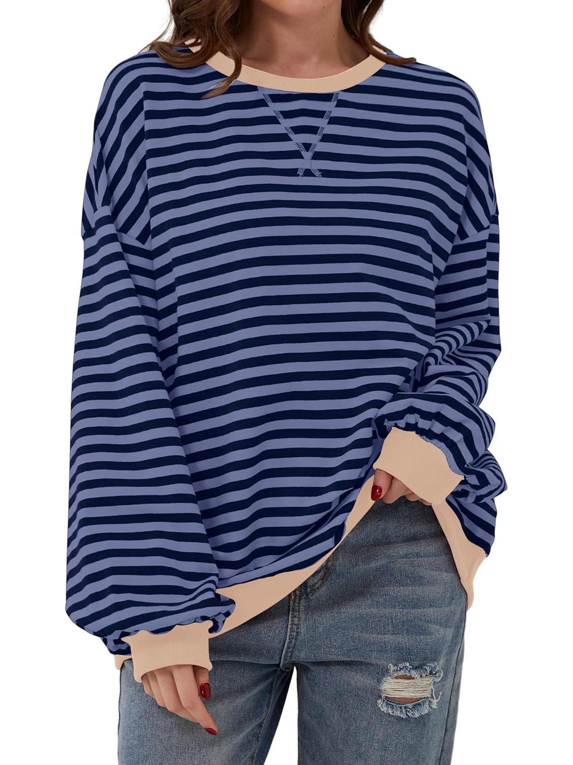 

Жіночий повсякденний світшот у смужку осінь/зима 2024 року вільного крою L джинсовий синього кольору