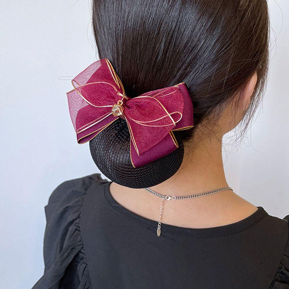 Vintage Simple Spring Clip Retro Elegant Cloth Mesh Snood Bow headwear Women Headdress Hairnet