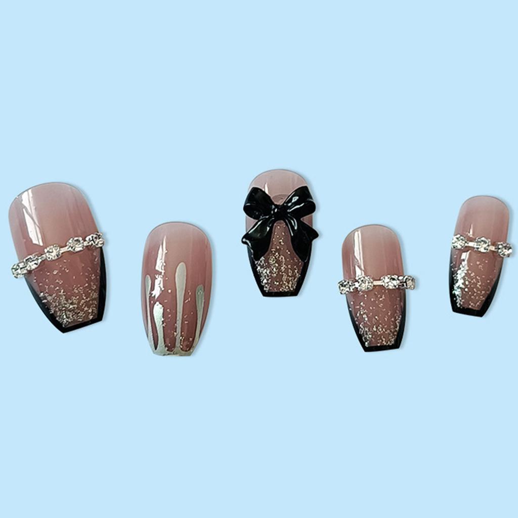 Black Bowknot Decorated Fake Nails Not Easy to Break Fake Nails for Nail Art School Home Use
