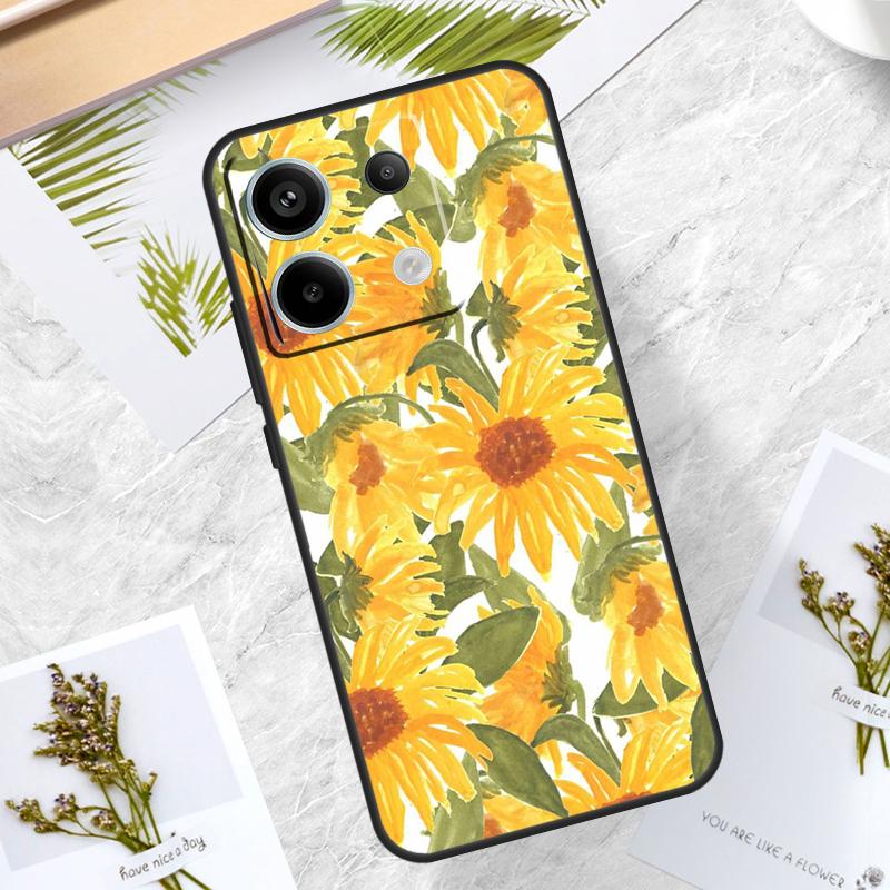 Sunflower  Floral Case For Xiaomi Redmi Note 13 Pro 14 12 11 10 15 Pro Plus Redmi 15C 10C 12C 13C 14C 15 Cover