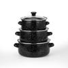 Three-Piece Enamel Speckled Soup Pot Set - Black, Green, Blue, Coffee Colors