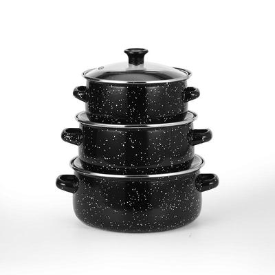 Three-Piece Enamel Speckled Soup Pot Set - Black, Green, Blue, Coffee Colors