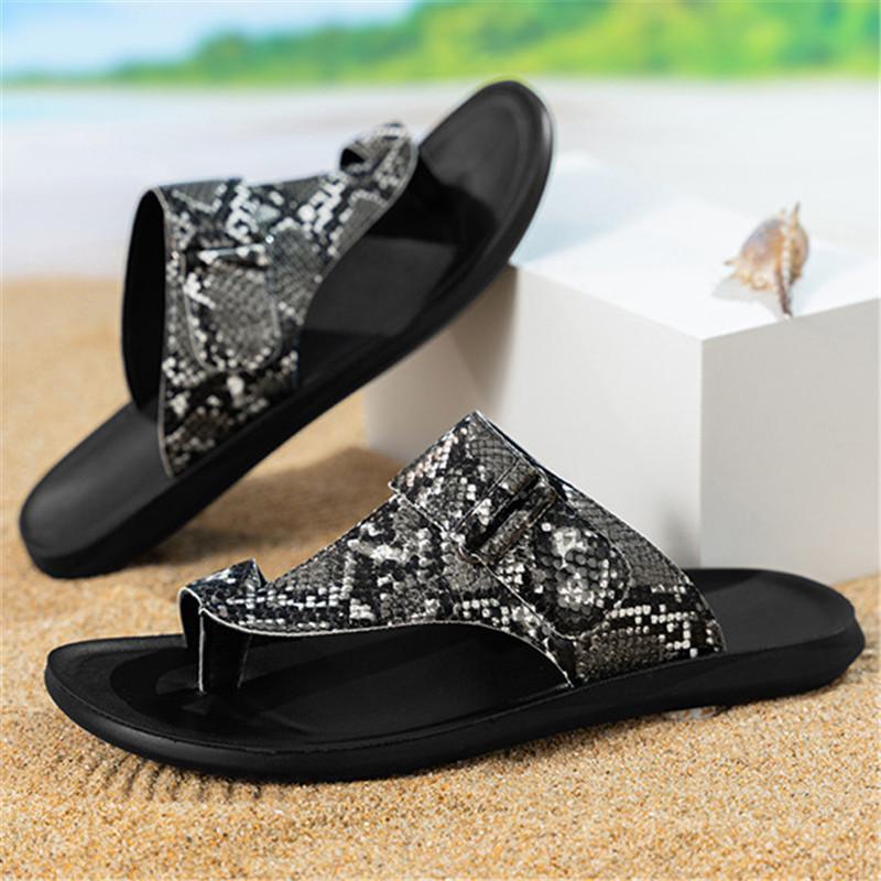 Fashion New Men's Leopard Pattern Sandals Summer Fashion Pu Leather Flip Flops Youth Beach Shoes Slippers Comfortable Casual Footwear