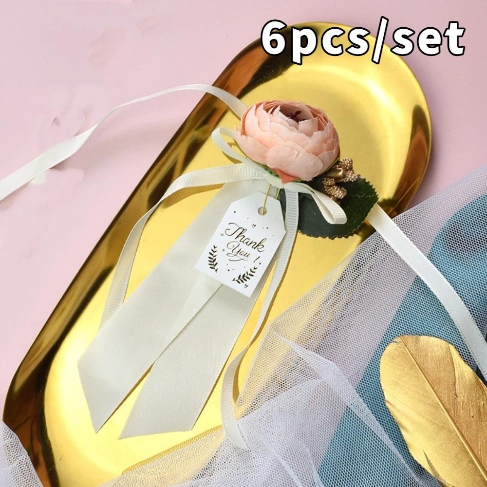 

6pcs Realistic Gift Box Decor Silk Ribbon Door Handle Flowers Wedding Celebration Style 3