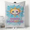 1pc Cute Joyful Face Sun Print Flannel Blanket, Good Morning Themed Home Warm Throw Blanket, Office Nap Shawl Blanket, Sofa Leisure Blanket, Dormitory