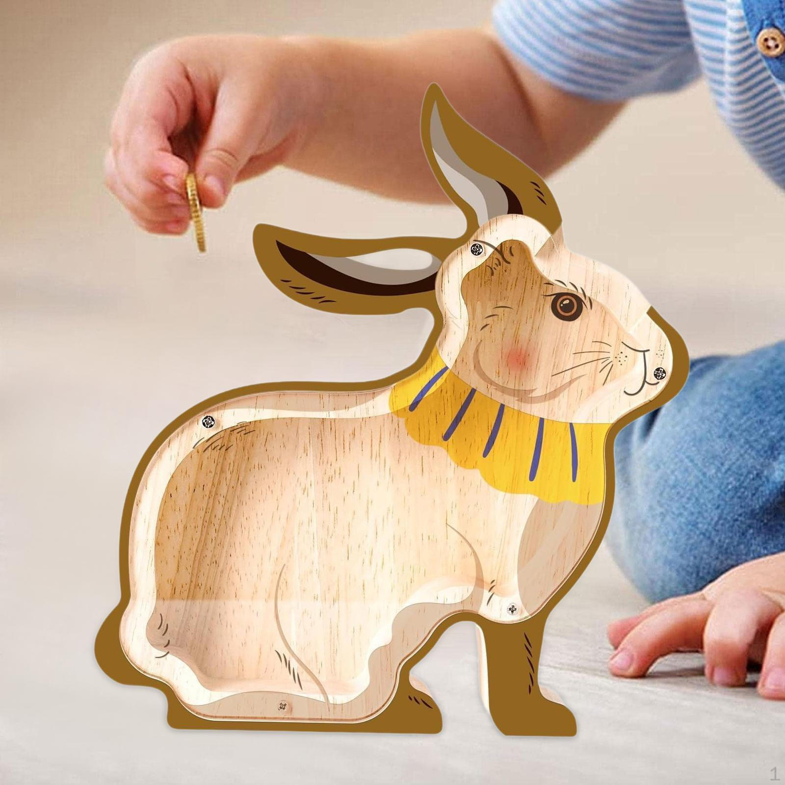

Animal Piggy Bank Figurine Wood Ornament Saving Jar for Bedroom Home Living Room Rabbit