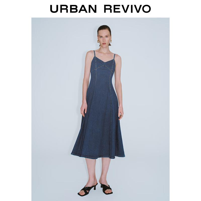 

UR Women s Retro V-Neck Denim Strappy A-Line Dress S