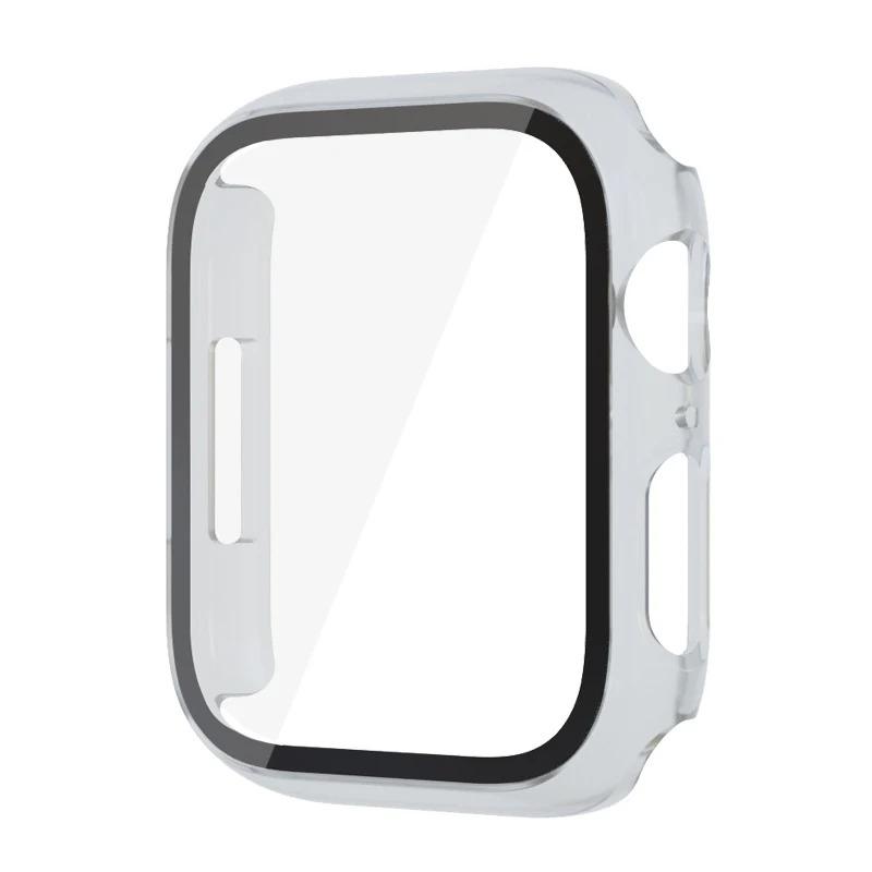 

Glass+Cover For Apple Watch case 44mm 40mm 45mm 41mm 42mm 38mm correa Screen Protector iwatch series 9 8 7 SE 3 case Accessories 38mm series 321 прозрачный