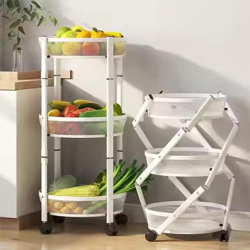 Foldable Rolling Kitchen Storage Cart Multi Layer Snacks Vegetable Basket Organizer with Wheels Mobile Shelf for Home