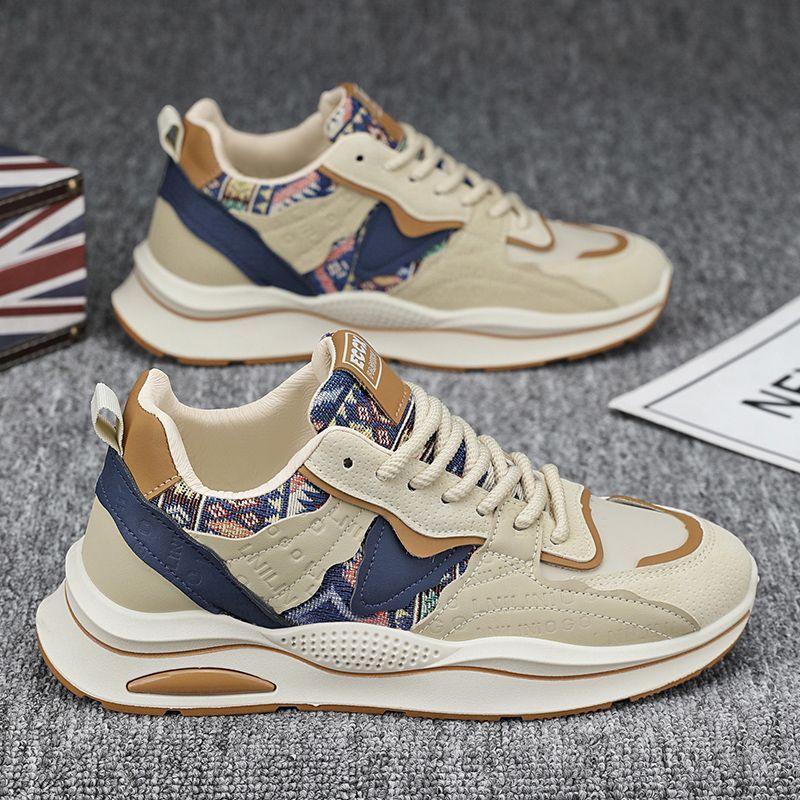 Fashion Popular Man's Pu Leather Sneakers Spring Autumn Lace-up Fabric Platform Casual Shoes Loafers Fashion Breathable Vulcanized Shoes