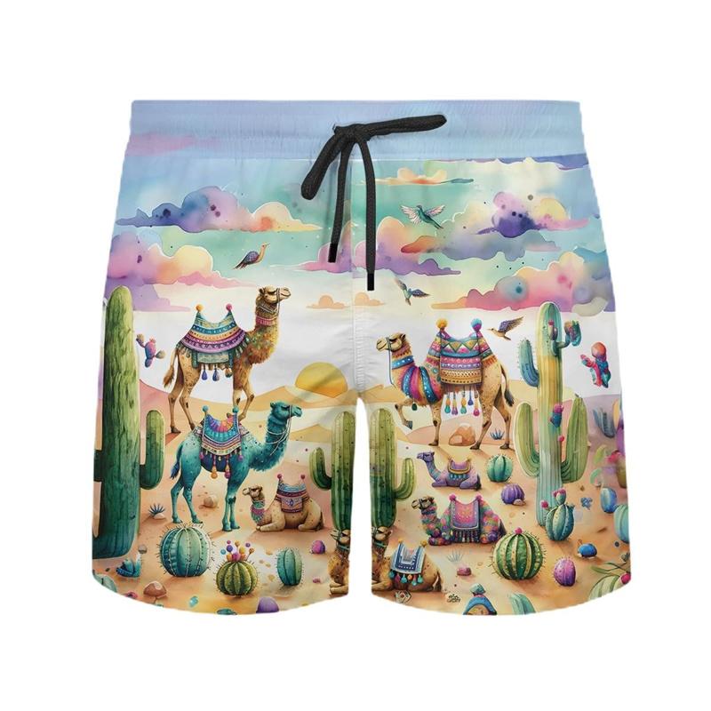 Funny Camel Pattern Hawaiian Beach Shorts Men Cool Cute 3d Printing Animal Swimming Trunks Oversized Summer Street Short Pants