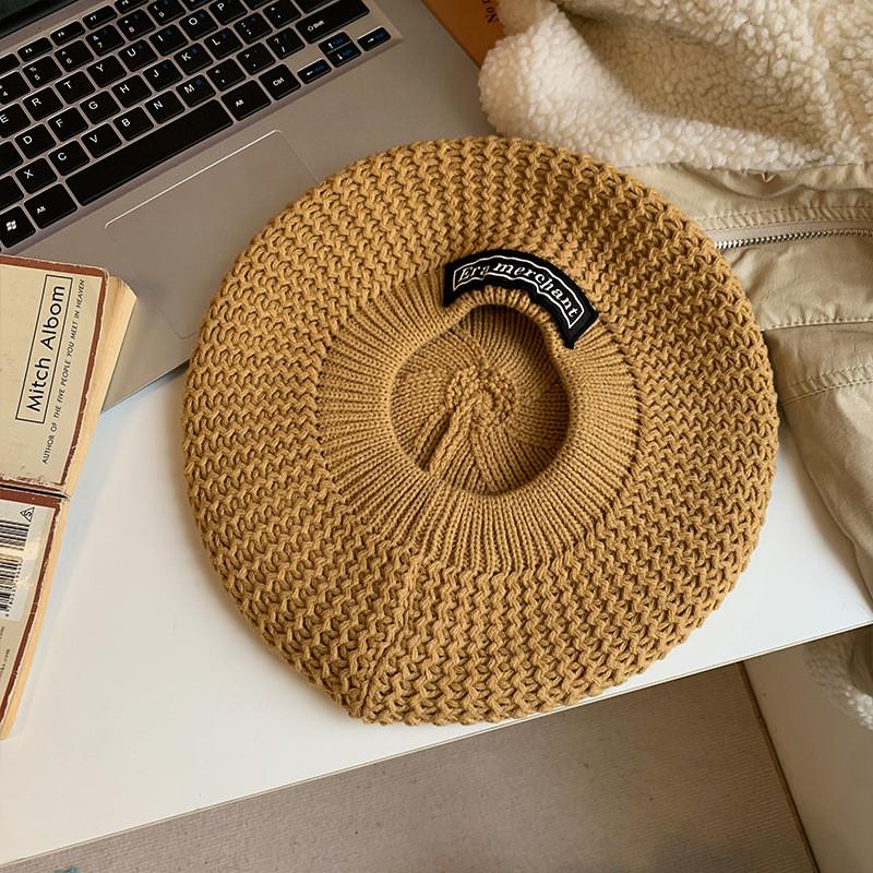 Warm Cozy And Cotton Beret For Women Trendy Knitted Hat White In