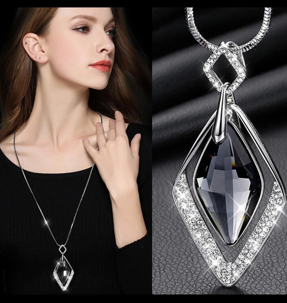 Statement Geometric Crystal Necklaces Pendant For Women Sweater Chain Choker Collier Femme Fashion Long Necklace Femme Collar Jewelry