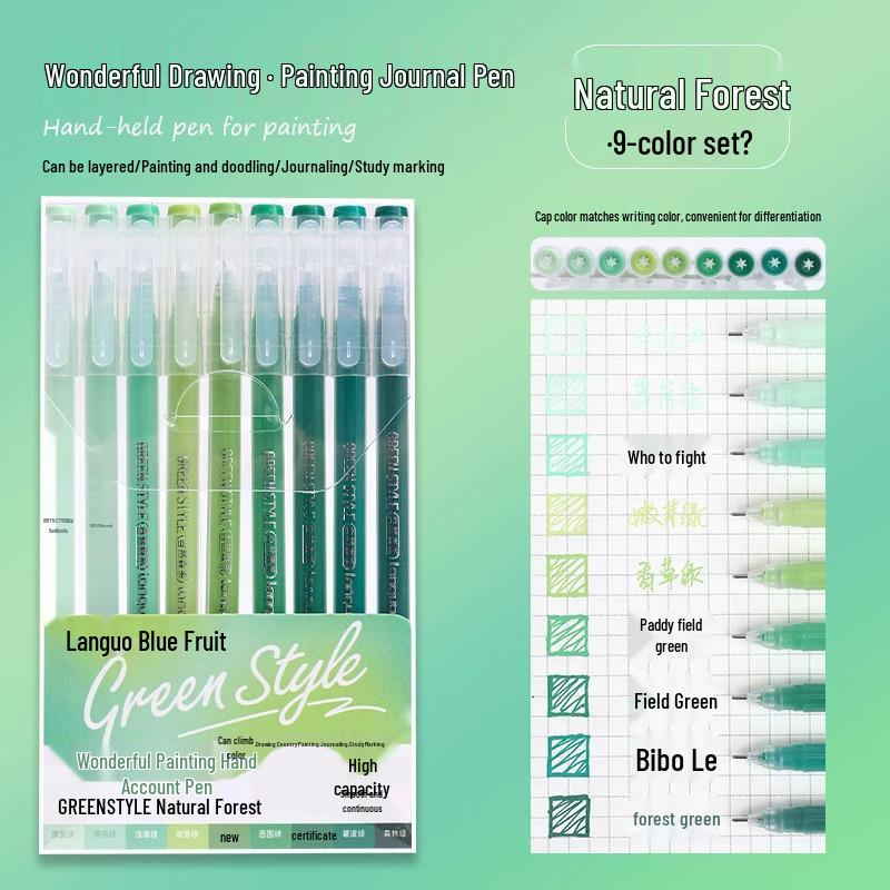 Blue Fruit Large Capacity Journal & Pen Set: Includes Highlighter, Drawing Pen, Gel Pen, Colored Single-Tip Pen.