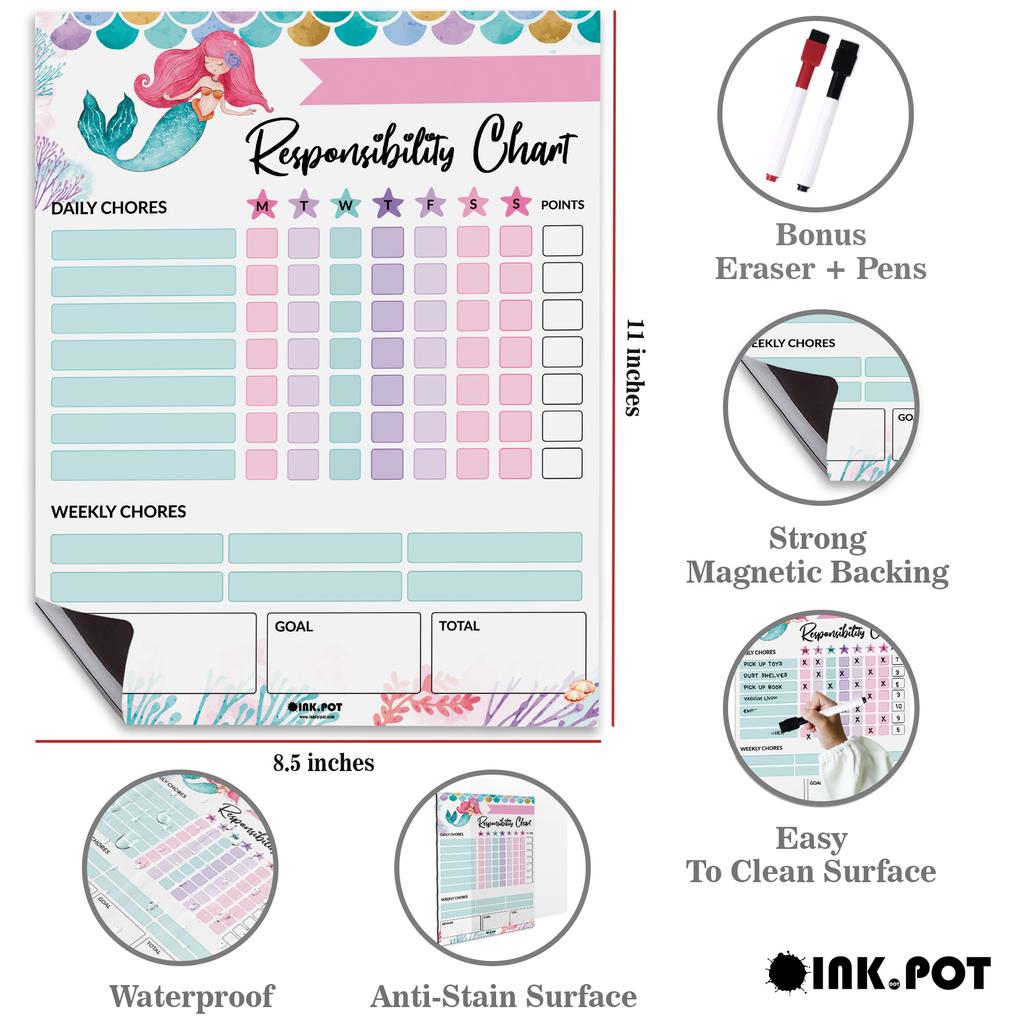Inkdotpot Magnetic Dry Erase Weekly  Daily Chore Chart Schedule Board for Kids Chores Reward Chart,Good Behavior Chart