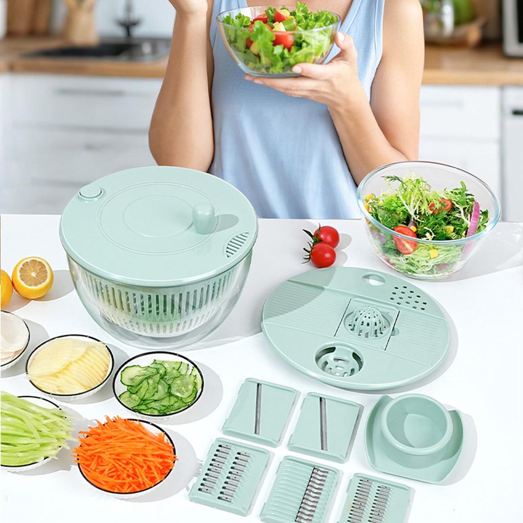 Salad   Large 3 In 1 for Fruits Vegetables Cleaning Drying Cutting with Cutting Board 5 Cutting Heads Egg   Strainer