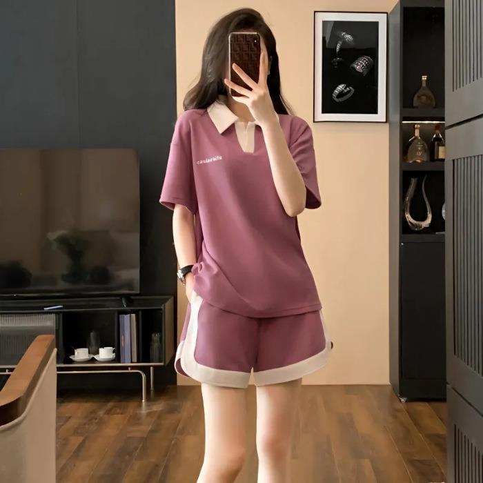 Codzienny dres sportowy dla kobiet na lato, Mały rozmiar, Modne i odmładzające szorty, Dwuczęściowy zestaw w stylu zachodnim