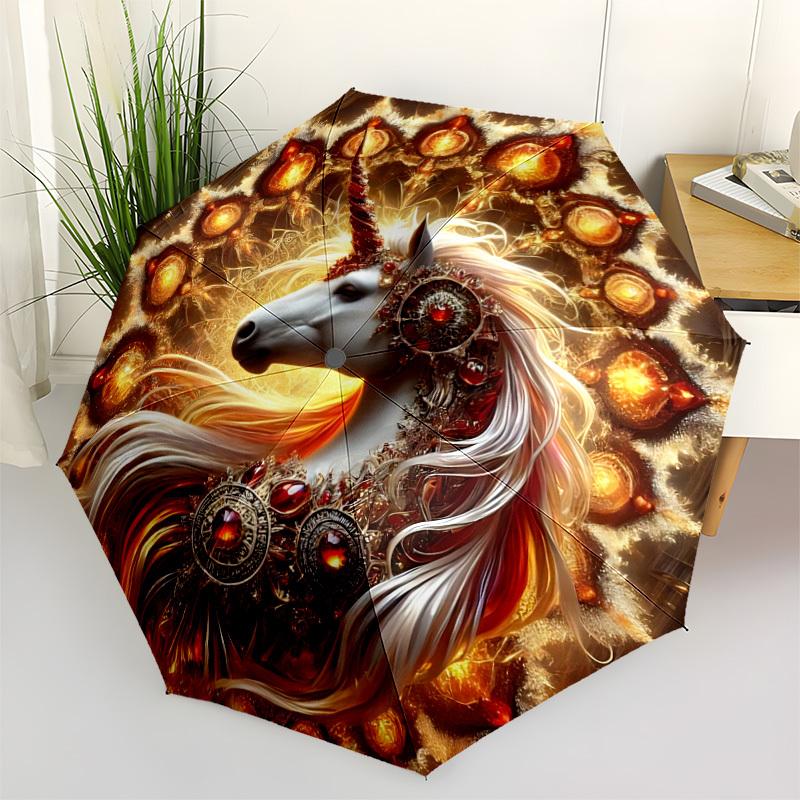 

1pc Unicorn Fantasy Artwork Automatic Open/Close Umbrella - Portable Collapsible Umbrella with 8-Rib Stability, Fashion Lovers yy251017141