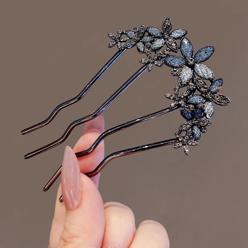 1Pcs Elegant Pearl Flower Hair Combs Pins French Retro Bun Hair Accessories Women Daily U-Shaped Hairpin Female Alloy Hair Clasp