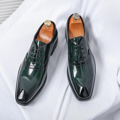 Fashion Luxury Mens Leather Shoes Patent Leather Men's Shoes Pointed Oxford Wedding Leather Dress Shoes Green Gentleman Office Man Shoes