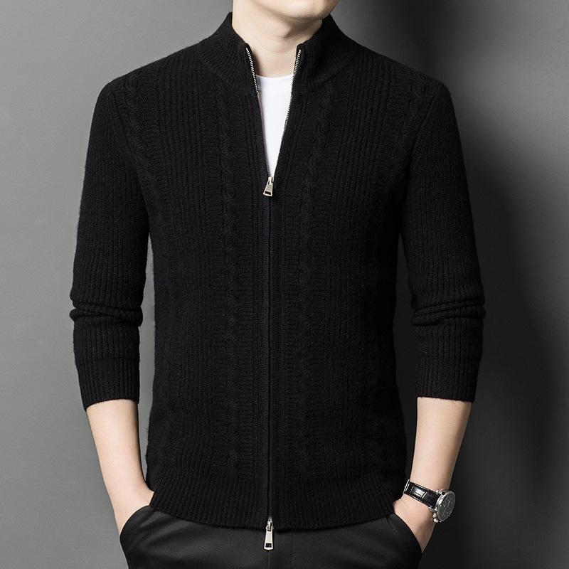 Men's Jacquard Wool Cardigan - 2025 Autumn/Winter Fashion, Zip-Up Stand Collar, Casual Sweater for Middle-Aged and Young Adults.