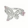 Pink Zircon Full Diamond Butterfly Series Opening Adjustable Ring Light Luxury Sweet Cool Style Niche High-End Ring Woman