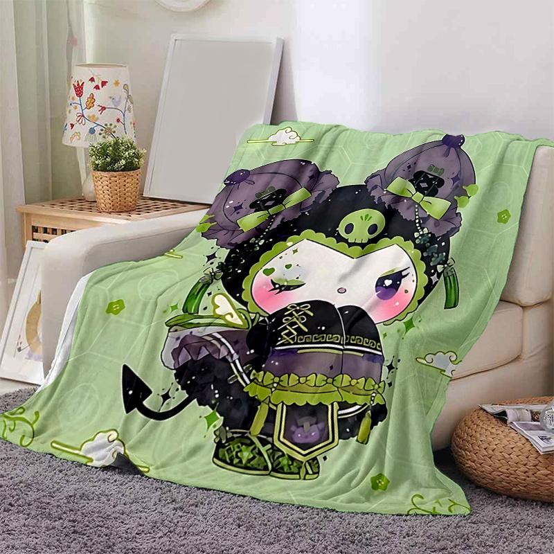 1pc Green and Purple Kuromi Blanket, Soft and Warm Home Decor Gift for All Seasons, Perfect for Couch, Living Room, Travel, Camping, Car Blankets, Bea