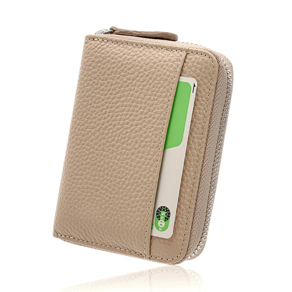 LASIEM Mini Case for Bills Without Genuine Skimming with Exterior Pocket Wallet/Card Women, "Stores Folding," Leather, Prevention, (Grey Beige)