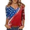 Damen Tops Dreiviertelärmel Shirt V-Ausschnitt Lockeres Freizeithemd Blumendruck T-Shirt