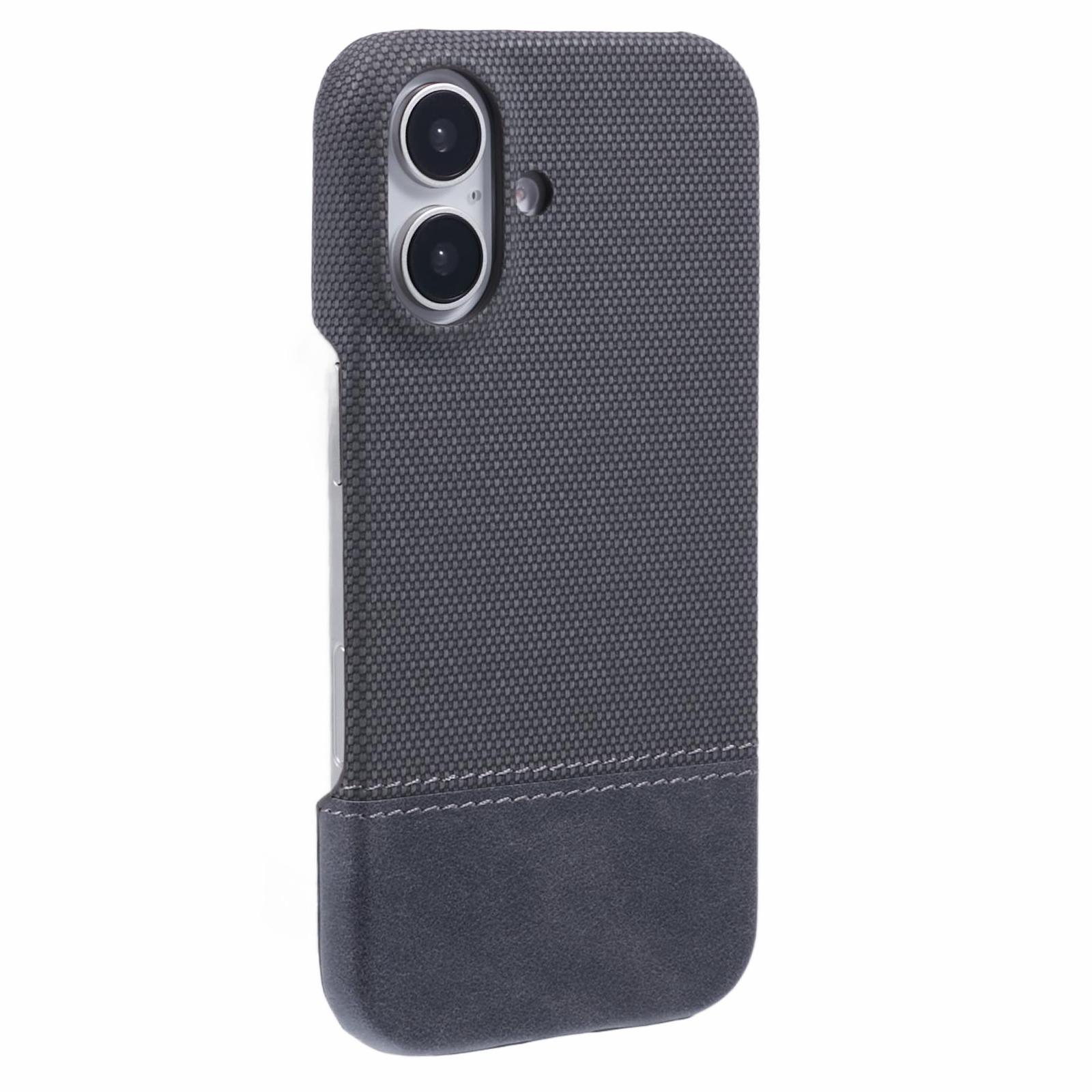 

For iPhone 16 Case PU Leather+PC Splicing Anti-Slip Phone Cover Grey