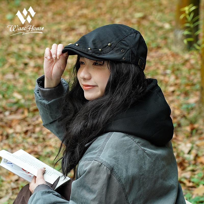 Vintage Rivet Beret Women's Spring and Summer Thin Forward Hat Sunshade Newsboy Hat Peaked Cap Men and Women