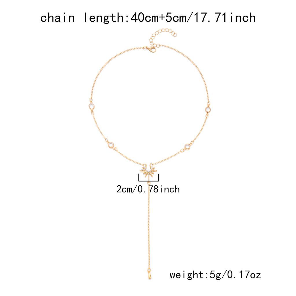 Sexy Rhinestone Long Necklace for Women Gold Color Water Droplet Sun Zircon Pendant Tassel Choker Party Accessories Jewelry Gift