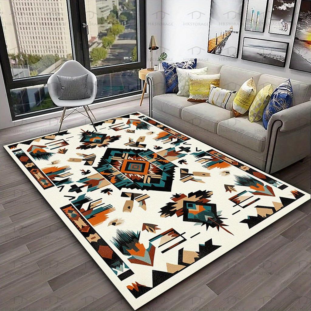 Extra Large Boho Area Mat Non Slip Backing Machine Washable Soft Plush Teal Blue Burnt Orange Black White Beige Living Room