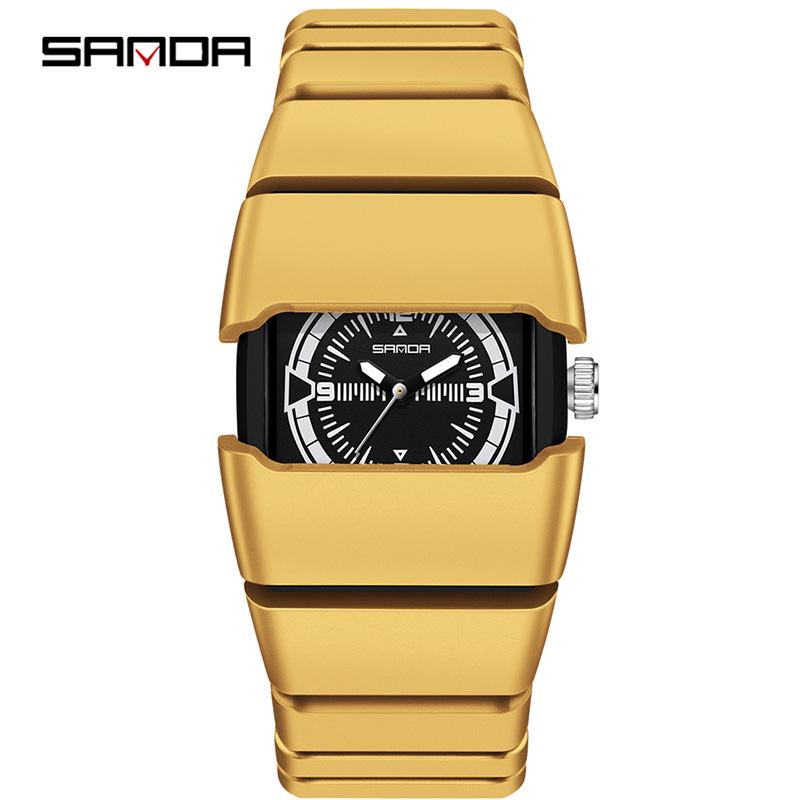 Sanda Millennium Style Men's Quartz Watch with Black Tech Armored Strap, Waterproof & Luminous.