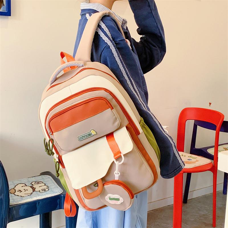 Large Capacity Girls Backpack Color Contrast Student Schoolbag