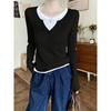 Spring New Casual Skinny Collar Fake Two Bottom Sweater Women's Fashion Lazy Commuter Long Sleeve Knitted Sweater