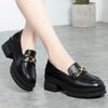 Weiches Leder Einzelne Schuhe Damen Frühling und Herbst Slipper Damen Mittelhoch Absatz Dickabsatz Dicksohlige Kleine Lederschuhe