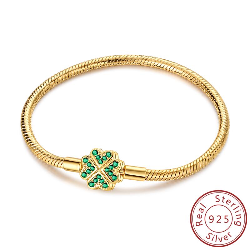 Originální náramek 925 Sterling Silver Náramek s přívěsky 17-20CM Zlaté Srdce Klíč Lásky Vločka Náramek Manžeta Dámské Šperky Dárek