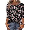 Women's Fashion Casual Round Neck 3/4 Sleeve Loose  Printed T-Shirt Ladies Top