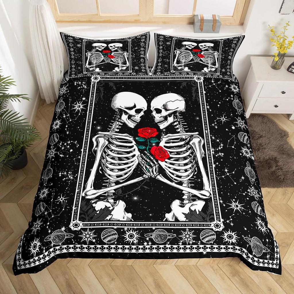 Color Skull Digital Printing Quilt Cover Bedding Home Textile Polyester Quilt Cover Three-Piece Set