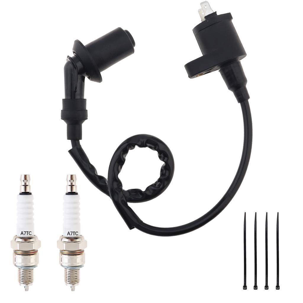 Motorcycle Ignition Coil, Suitable for GY6 50cc 150cc 125cc 110cc 90CC 80CC, ATV Light Motorcycle Go Kart Pit Mud Car, with A7TC Spark Plug